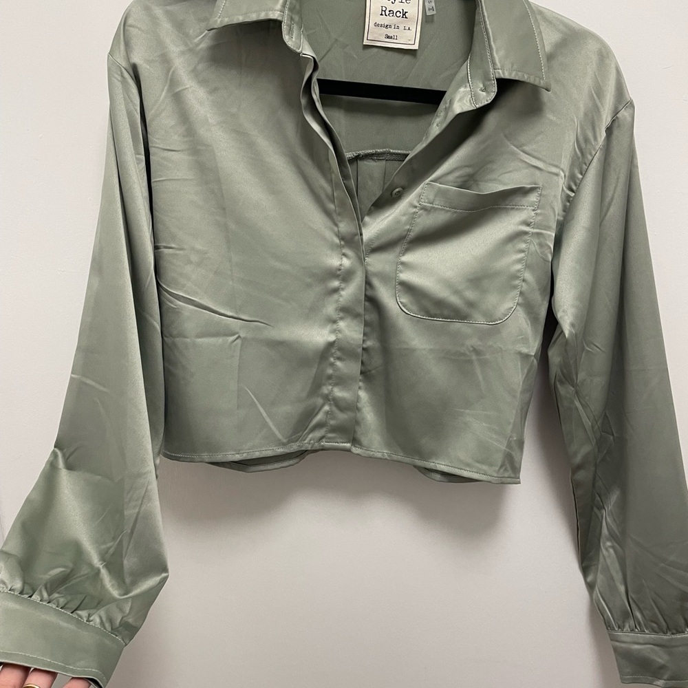 Satin Long Sleeve Crop Top